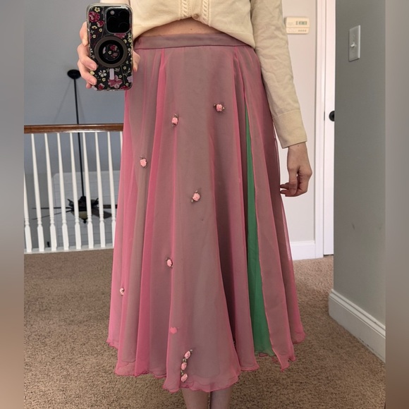 Vintage Dresses & Skirts - Vintage Chiffon Layered Rose Bud Appliqué Fairy Skirt